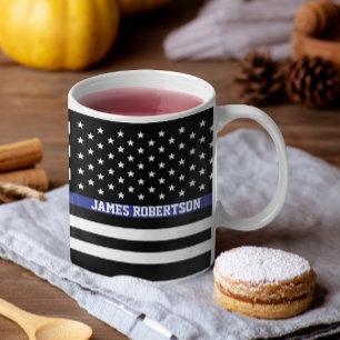Thin Blue Line - American Flag Personalised Custom Large Coffee Mug