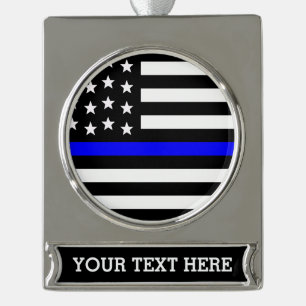 Thin Blue Line - American Flag Personalised Custom Silver Plated Banner Ornament