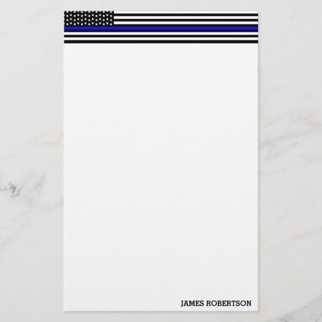 Thin Blue Line - American Flag Personalised Custom Stationery (Front)