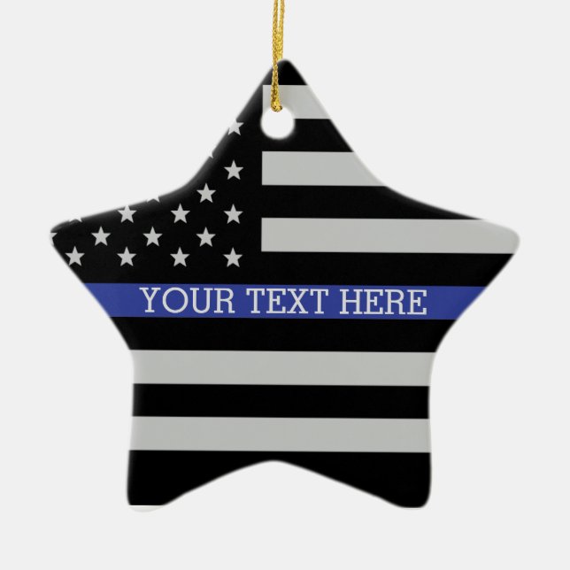 Thin Blue Line - American Flag Personalized Custom Ceramic Tree Decoration (Front)