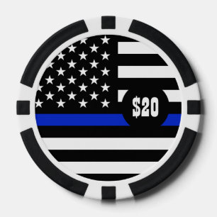 Thin Blue Line American Flag Poker Chips