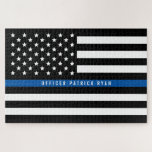 Thin Blue Line American Flag Police Monogram Jigsaw Puzzle<br><div class="desc">This police thin blue line puzzle features a black and white police thin blue line American flag  Personalise by replacing sample name with your own officer's name. Makes a great gift.</div>