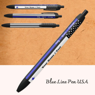 Thin Blue Line, American Flag, police Personalised Black Ink Pen