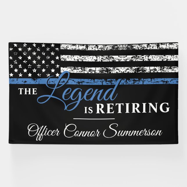 Thin Blue Line American Flag Police Retirement Banner (Horizontal)