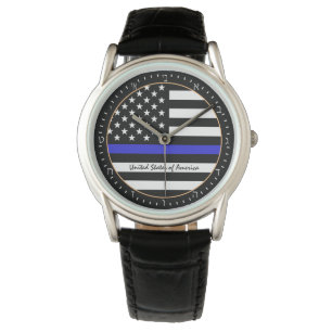 Thin Blue Line & American Flag police / USA Hebrew Watch