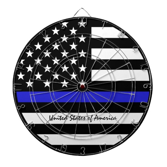 Thin Blue Line & American Flag police / USA office Dartboard (Front)