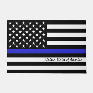 Thin Blue Line & American Flag police / USA office Doormat