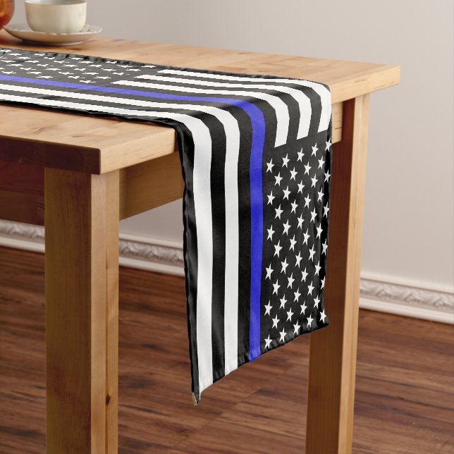 Thin Blue Line & American Flag police / USA office Short Table Runner (In Situ)