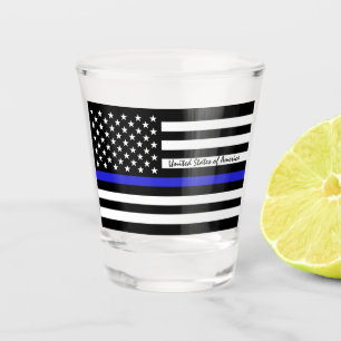 Thin Blue Line & American Flag police / USA office Shot Glass
