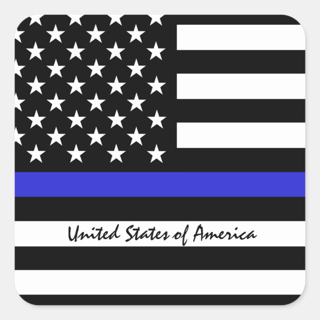 Thin Blue Line & American Flag police / USA office Square Sticker (Front)