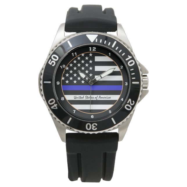 Thin Blue Line & American Flag police / USA office Watch (Front)