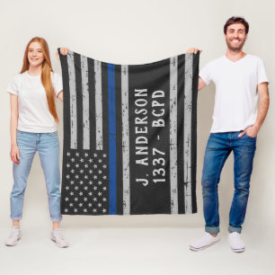 Thin Blue Line - American Flag USA Blue - Police Fleece Blanket
