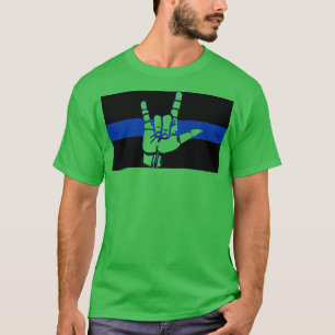 Thin Blue Line and Love Sign I Love Police T-Shirt