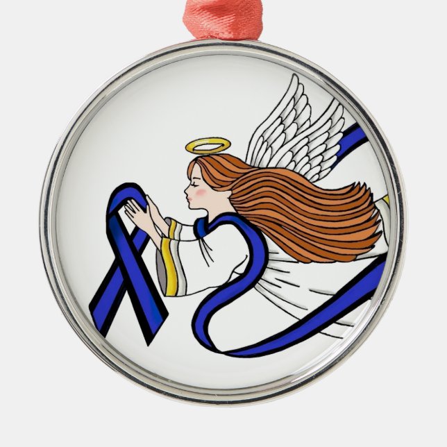 Thin Blue Line Angel Metal Tree Decoration (Front)