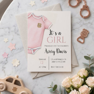 Thin Blue Line Baby Shower Invitation, Pink Invitation