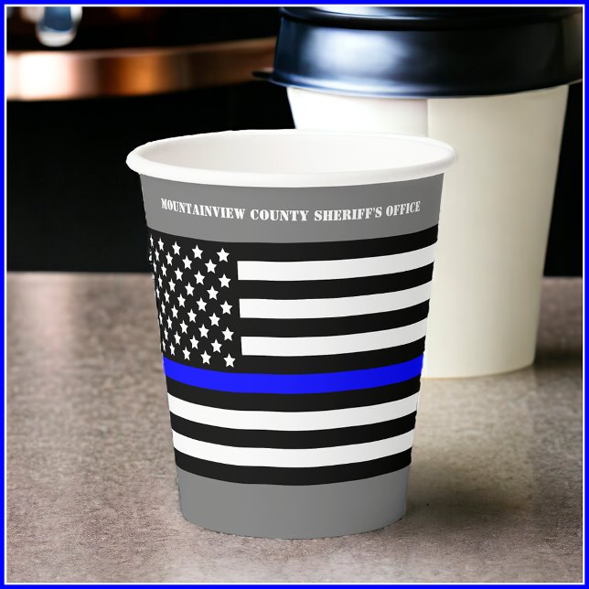 [Thin Blue Line] Back the Blue Flag Disposable Paper Cups (Customize Text and Colors)
