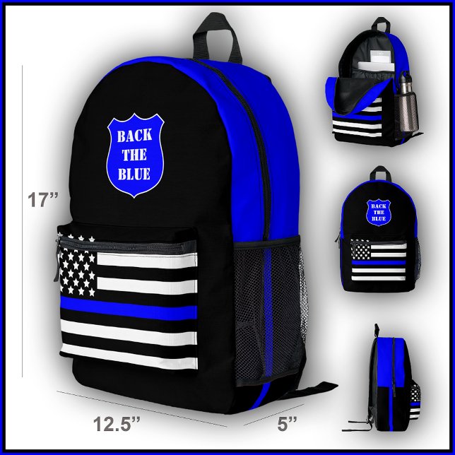 [Thin Blue Line] Back the Blue Police Backpack Bag (You may customize the entire design by clicking the big blue "Edit using Design Tool" button. )