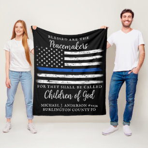 Thin Blue Line Blessed Are The Peacemakers Police  Fleece Blanket