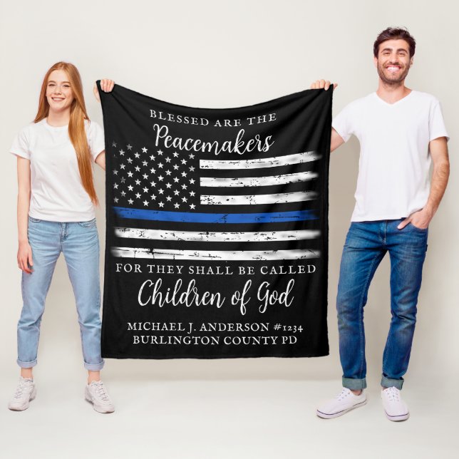 Thin Blue Line Blessed Are The Peacemakers Police  Fleece Blanket (In Situ)