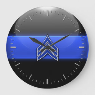 Thin Blue Line - Blue/White Sergeant Stripes Large Clock