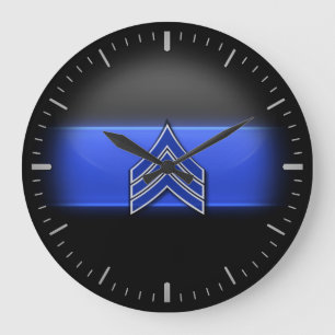 Thin Blue Line - Blue/White Sergeant Stripes Large Clock
