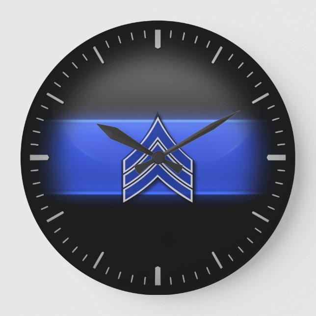 Thin Blue Line - Blue/White Sergeant Stripes Large Clock (Front)