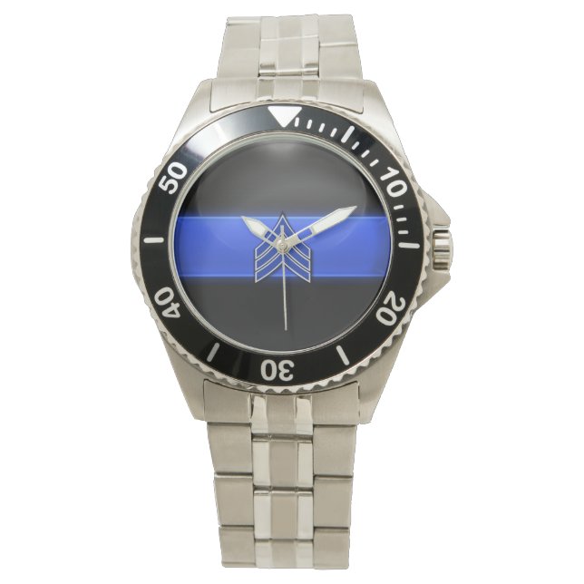 Thin Blue Line - Blue/White Sergeant Stripes Watch (Front)
