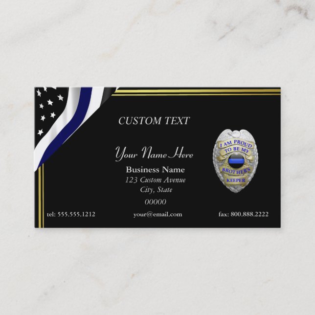 Thin Blue Line Brothers Keeper Badge Business Card (Front)