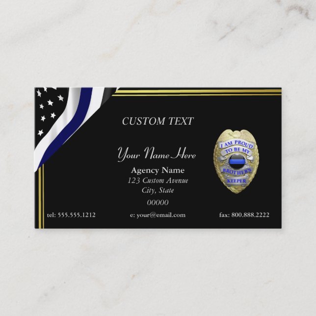 Thin Blue Line Brothers Keeper Badge Business Card (Front)