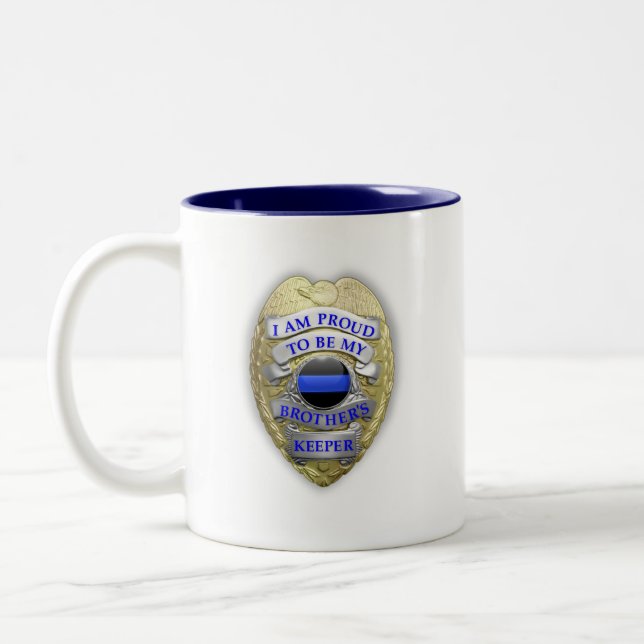 Thin Blue Line Brothers Keeper Badge Two-Tone Coffee Mug (Left)