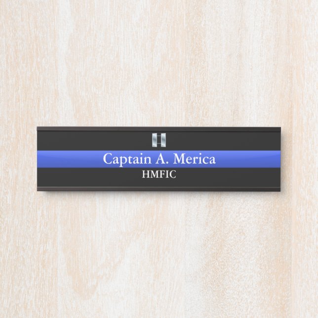 Thin Blue Line - Captain Bars Rank Door Sign (Front)