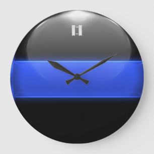 Thin Blue Line Captain Insignia Rank Large Clock