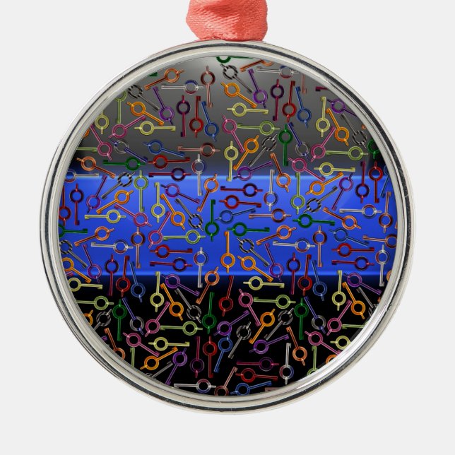 Thin Blue Line Colourful Handcuff Keys Metal Tree Decoration (Front)