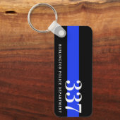 Thin Blue Line Custom Badge Number Police Officer Key Ring (Front)