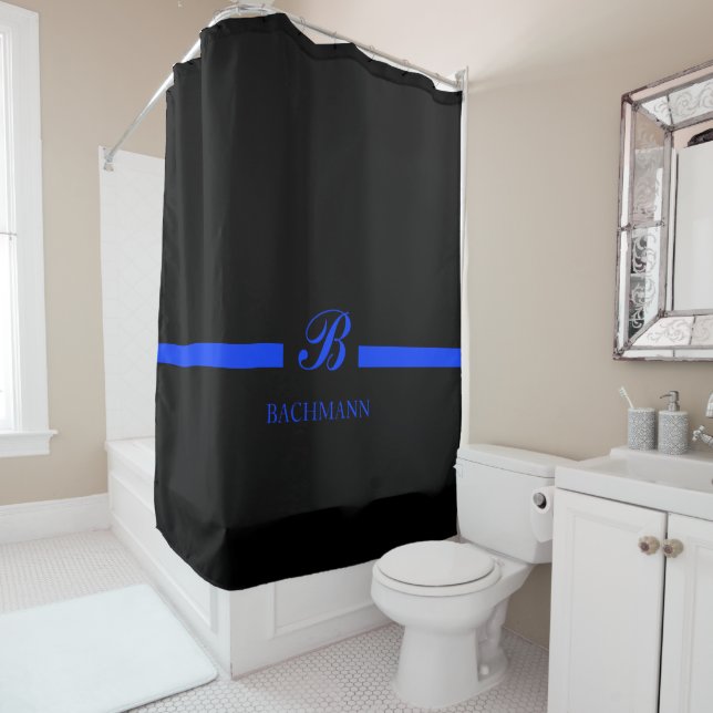Thin Blue Line Custom Monogram Shower Curtain (In Situ)