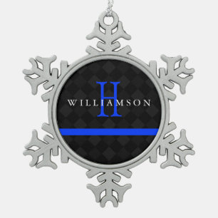 Thin Blue Line Custom Monogram Snowflake Pewter Christmas Ornament