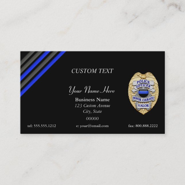 Thin Blue Line Custom Patch and Badge Business Car Business Card (Front)