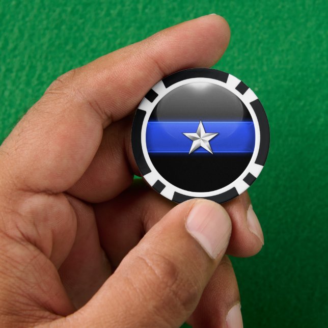 Thin Blue Line Custom Poker Chips (Hand)