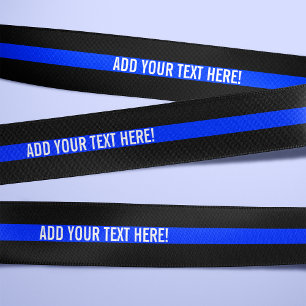 Thin Blue Line Custom White Text Satin Ribbon