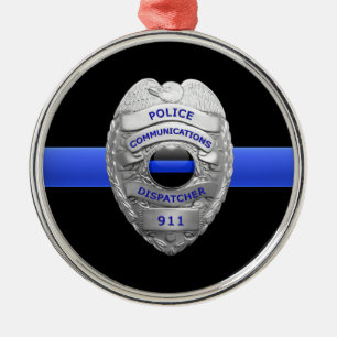 Thin Blue Line Dispatcher Badge Metal Ornament