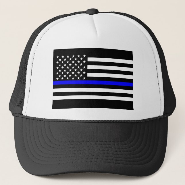 Thin Blue Line Display Decor Trucker Hat (Front)