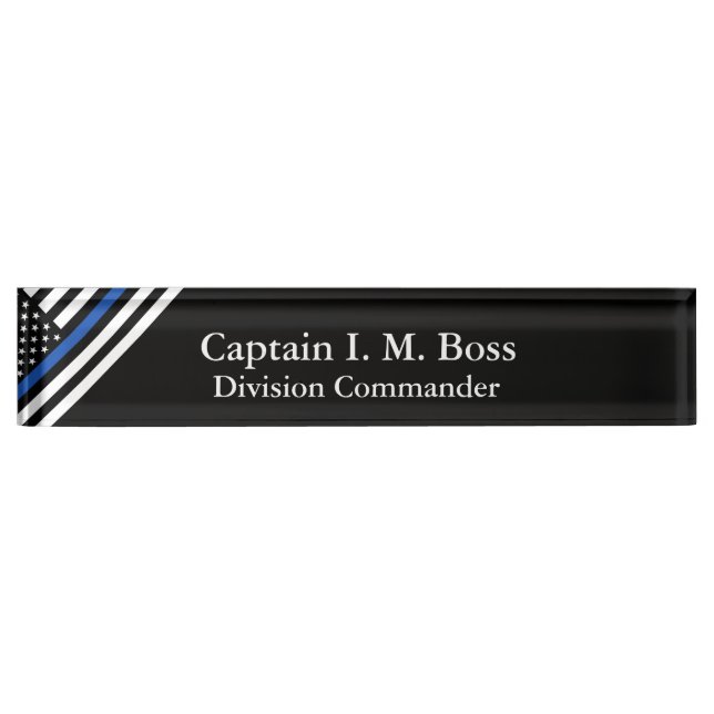 Thin Blue Line - Distressed Tattered Flag Desk Nam Nameplate (Front)
