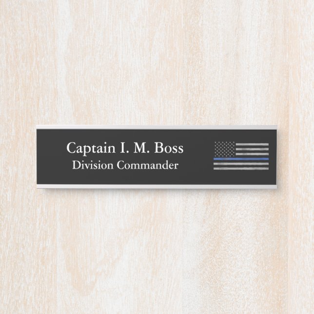 Thin Blue Line - Distressed Tattered Flag Door Sig Sign (Front)