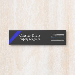 Thin Blue Line - Distressed Tattered Flag Nameplat Door Sign