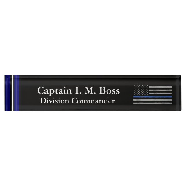 Thin Blue Line - Distressed Tattered Flag Nameplat Nameplate (Front)