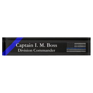 Thin Blue Line - Distressed Tattered Flag Nameplate