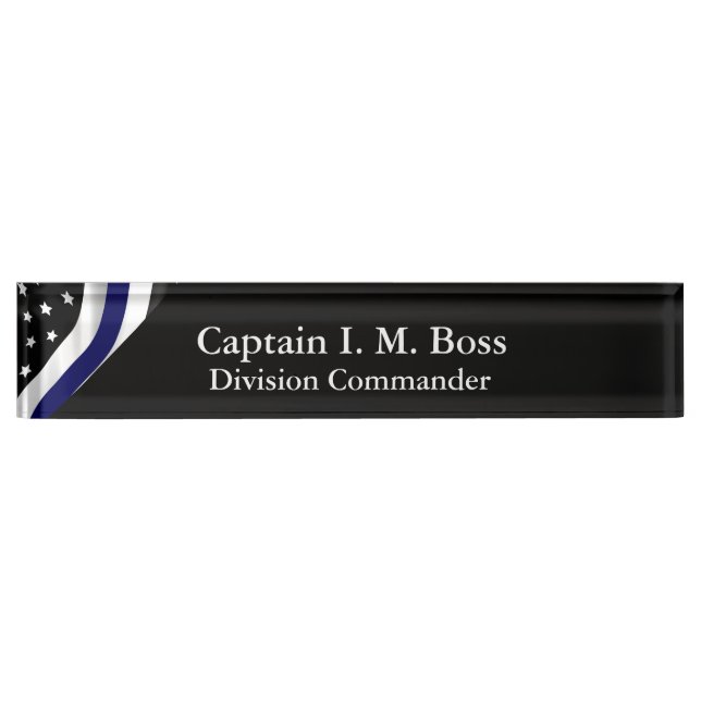 Thin Blue Line Distressed Tattered Flag Nameplate (Front)