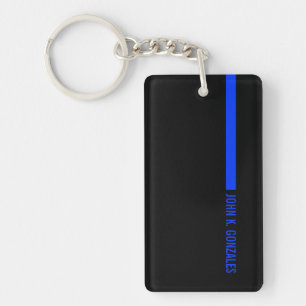Thin Blue Line Ending With a Custom Text or Name Key Ring