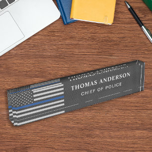 Thin Blue Line Faux Leather Police Officer Nameplate