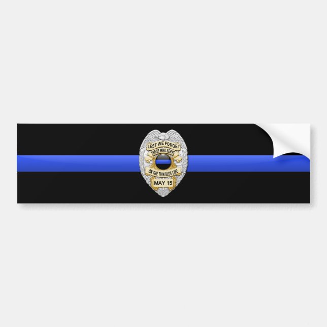 Thin Blue Line Flag & Badge Bumper Sticker (Front)